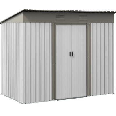 Maison de rangement de jardin en métal 7 pi x 4 pi - Argent, portes coulissantes doubles, 2 bouches d'aération pour la pelouse, remise extérieure pour patio