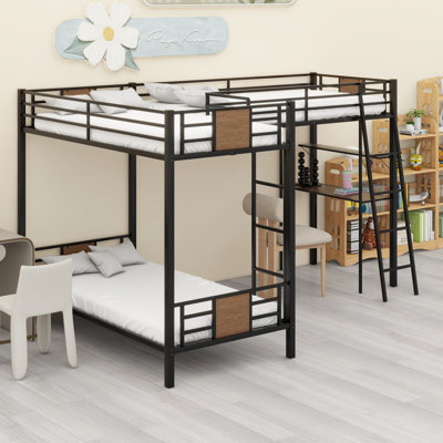 L-Shaped Bunk Bed With Loft Bed With Desk And Shelf