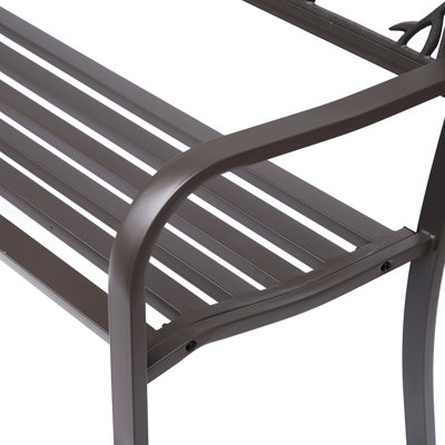 50" Garden Bench, Cast Steel Metal Bench With Animal Ornament For Yard, Lawn, , Porch. Rustic Appeal, Ergonomic Seat, Structure, Brown Pattern Vibe, Construction,