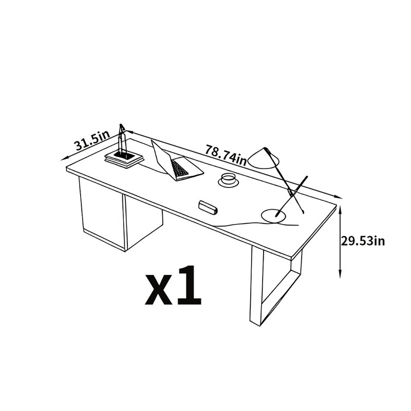 Bureau de style italien de luxe léger, H 29,53 po x l 78,74 po x P 31,5 po