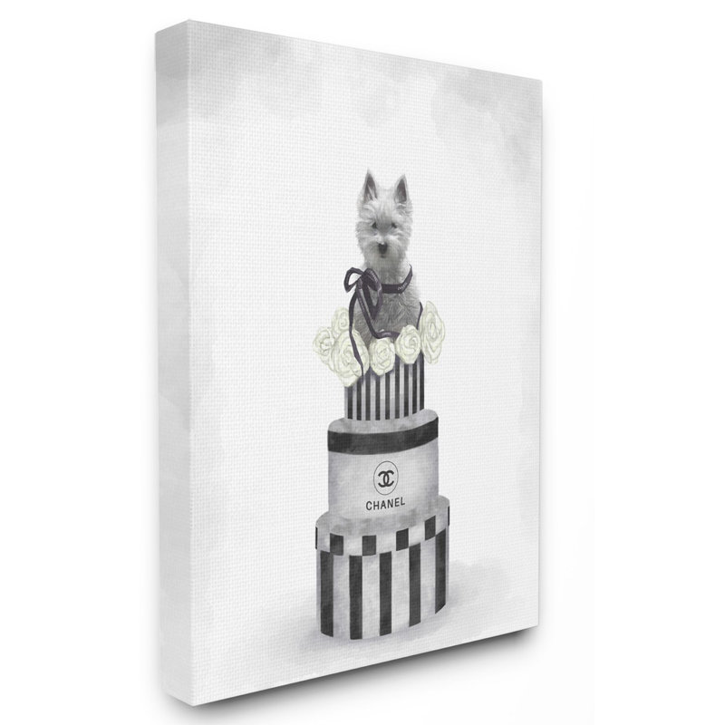 «Fashion Dog Box Stack Grey», peinture, Toile tendue, H 40 po x l 30 po