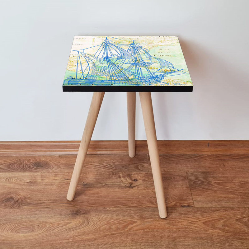 Modern Side Table with Beech Wood Legs, 13.8 x 16.5 x 13.8 inches | 100% MDF, Thickness: 0.7 inches | Stylish and Functional Design for Living Room or Bedroom, Perfect for Novelty Decor