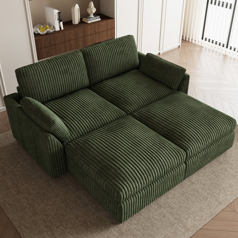 Wide Short Plush Soft Modular Sofa Bed Apartment Sofa With Detachable Cushion Cover, Green Corduroy