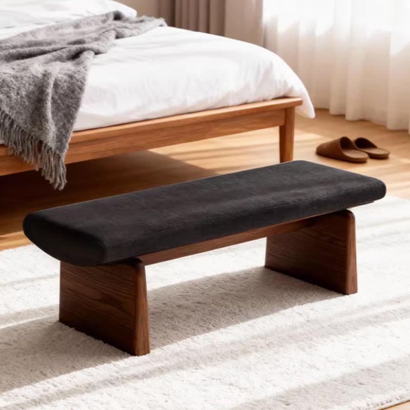 Banc rembourré en bois massif noir, Noir