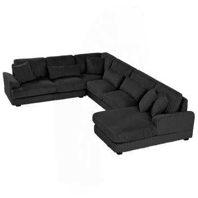129" Oversized Sectional Sofa U-Shaped Sofa Couch Modern Sofa Upholstered In Soft Corduroy With A Chaise Lounge For Living Room, Brown by Everly Quinn