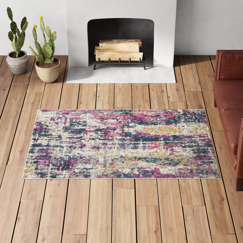 Christa Abstract Ivory/Blue Area Rug, Rectangle 4' x 6'
