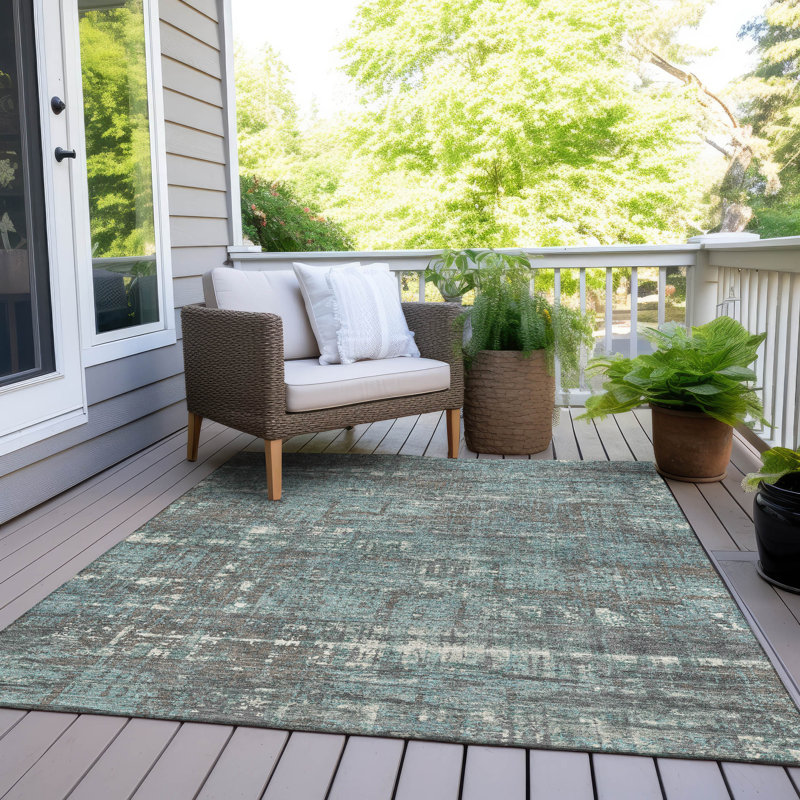 Tapis taupe Xhevrie intérieur / extérieur lavable à la machine, Rectangulaire 8 pi x 10 pi