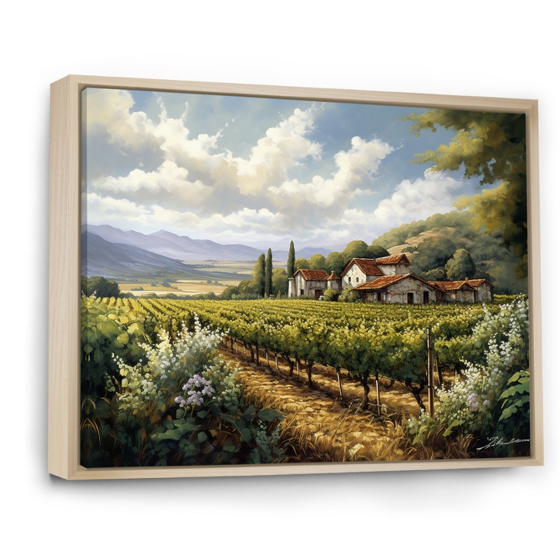 Vineyard Charm Landscape I - Vineyard Wall Art, Cadre naturel flottant, H 16 po x l 32 po x P 1 po