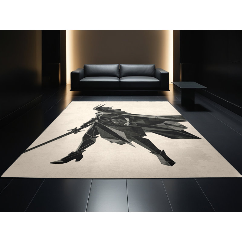 Tapis beige moelleux et moelleux à motif géométrique moderne en tissu d'ameublement doux et chic, 2 x 5