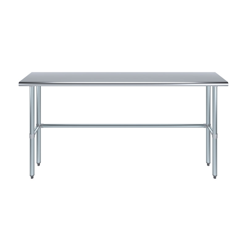 Express KitchQuip 18-Gauge Stainless Steel Open Base Work Table with Adjustable Cross Brace, NSF, 35" H x 72" L x 14" W