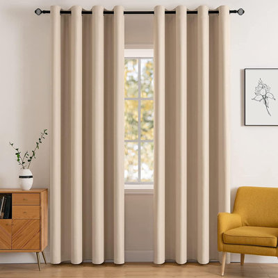 100% Blackout Window Curtain Panels, Cold And Full Light Blocking Drapes With Black Liner For Nursery, 84 Inches Drop Thermal Insulated Draperies (White, 2 Pieces, 52 Wide Each Panel)