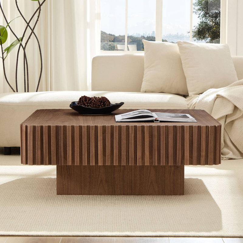MDF Square Coffee Table, 15.43" H x 35.43" W x 35.43" D, Walnut