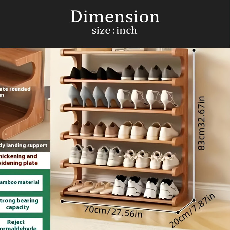 Range-chaussures à 6 niveaux en bambou, design autoportant à plusieurs couches, brun élégant, parfait pour les dortoirs et les vestibules, facile à assembler, avec amplement d'espace de rangement, range-chaussures
