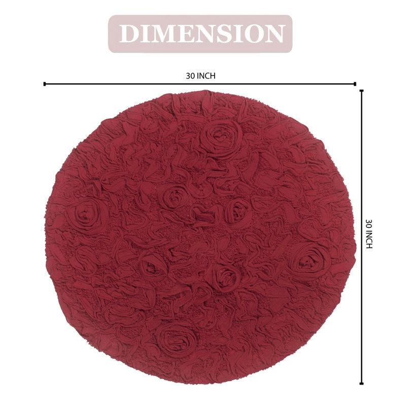 Taki Cotton Round Bath Rug, 30" Round, Red