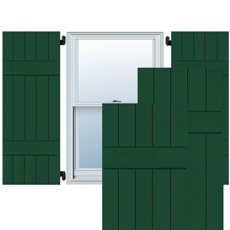 Series # 5 Exterior Real Wood Sapele Board-N-Batten Shutters Pair, Chrome Green, 74" H x 18" W x 1.38" D