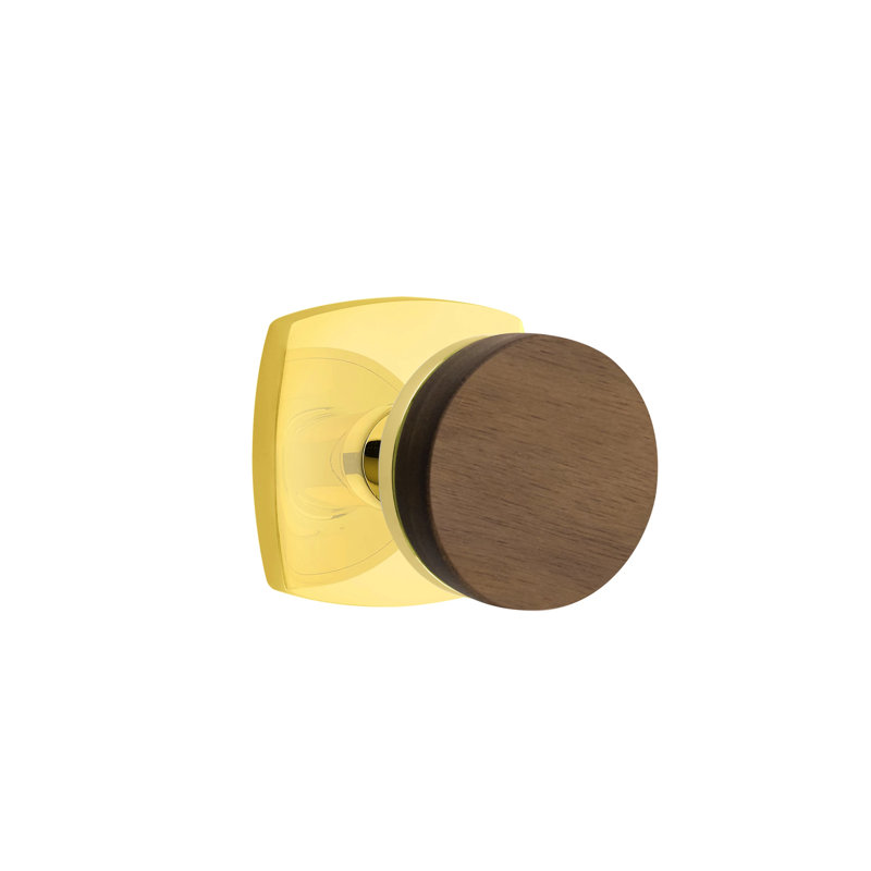 Ensemble de faux boutons Emtek Select avec rosette Urban Modern et tige conique, bouton en noyer foncé, Laiton non laqué