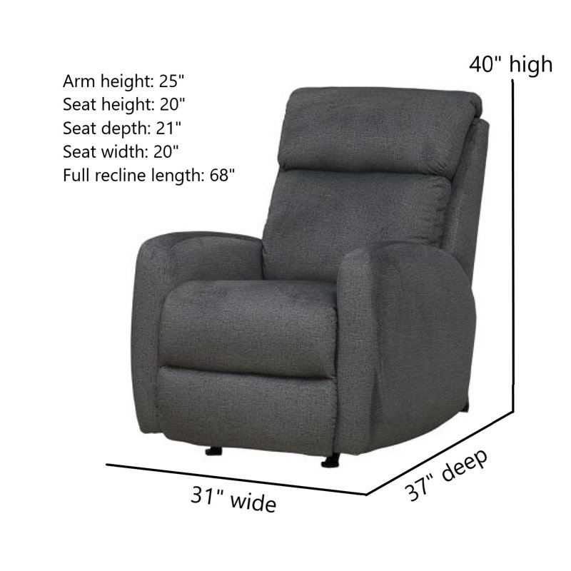 Fauteuil inclinable standard en cuir véritable de 31 po de largeur Primo, Gris