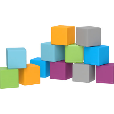 Soft Play Foam Blocks For , 12 Piece , Educational, Multicolor, 7.75"X7.75"X7.75", 12-36 Months, Pu Covered ' Preschool Educational Blocks, Stacking & Learning,