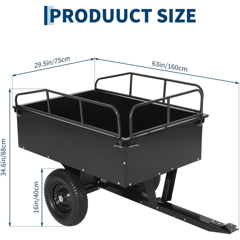 Remorque utilitaire 750 LBS, chariot de jardin en acier de 15 pieds cubes, côtés amovibles, pédale et poignée, Noir mat