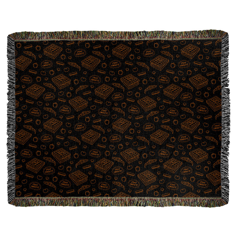 Couverture en coton tissée pizza, l 60 po x L 80 po, Moyen, Noir / Orange