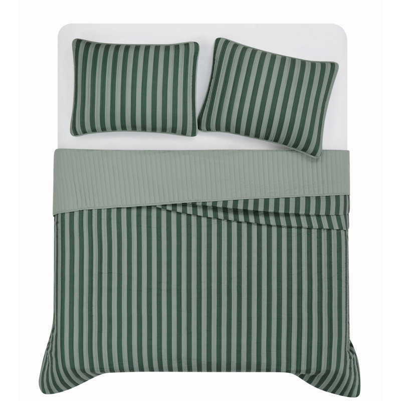 Truly Soft Weston Stripe Quilt Set, Queen Quilt + 2 Standard Shams, Green Striped