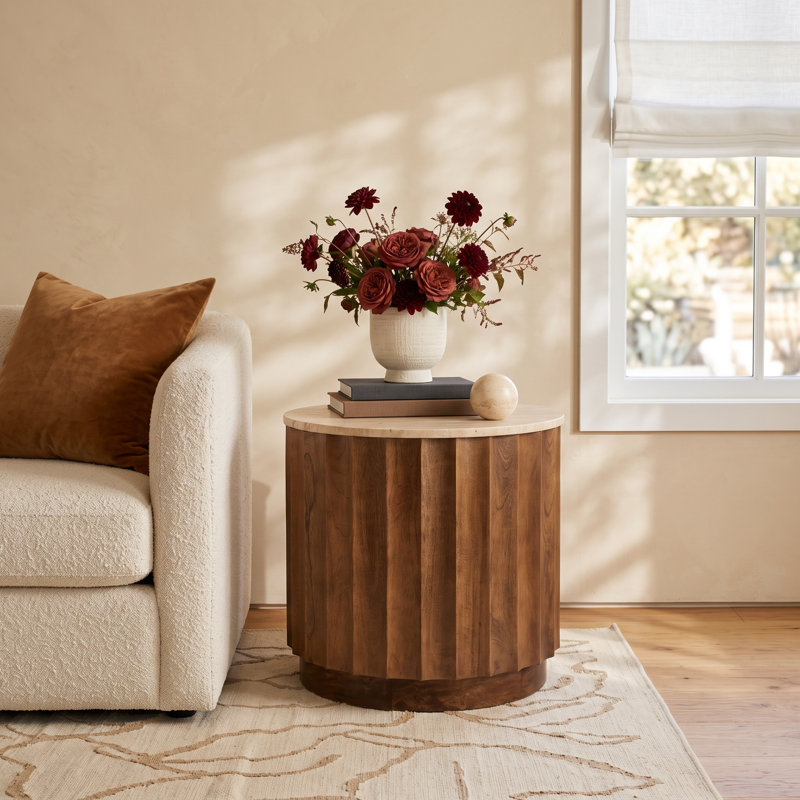 Gaige Travertine Top End Table
