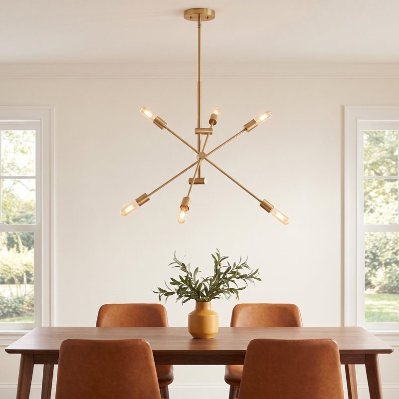 Leto 6-Light Chandelier, Satin Brass, 46" H x 40" W x 40" D