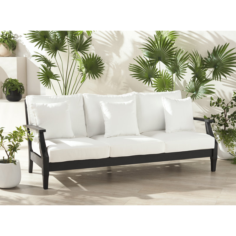 Samya 83'' Wide Outdoor Patio Sofa with Cushions, Black/White