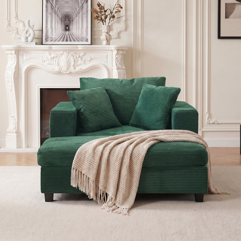 Méridienne rembourrée avec repose-pieds amovible Bonur, Repose-pieds avec rangement, Vert