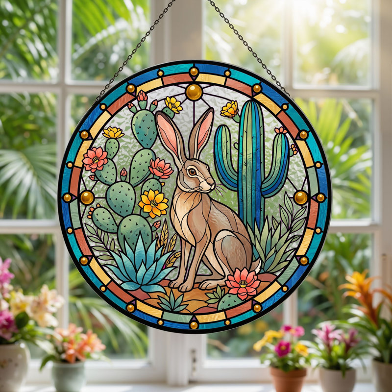 Stained Glass Stained Glass Window Panel，7.8H, 7.8"H