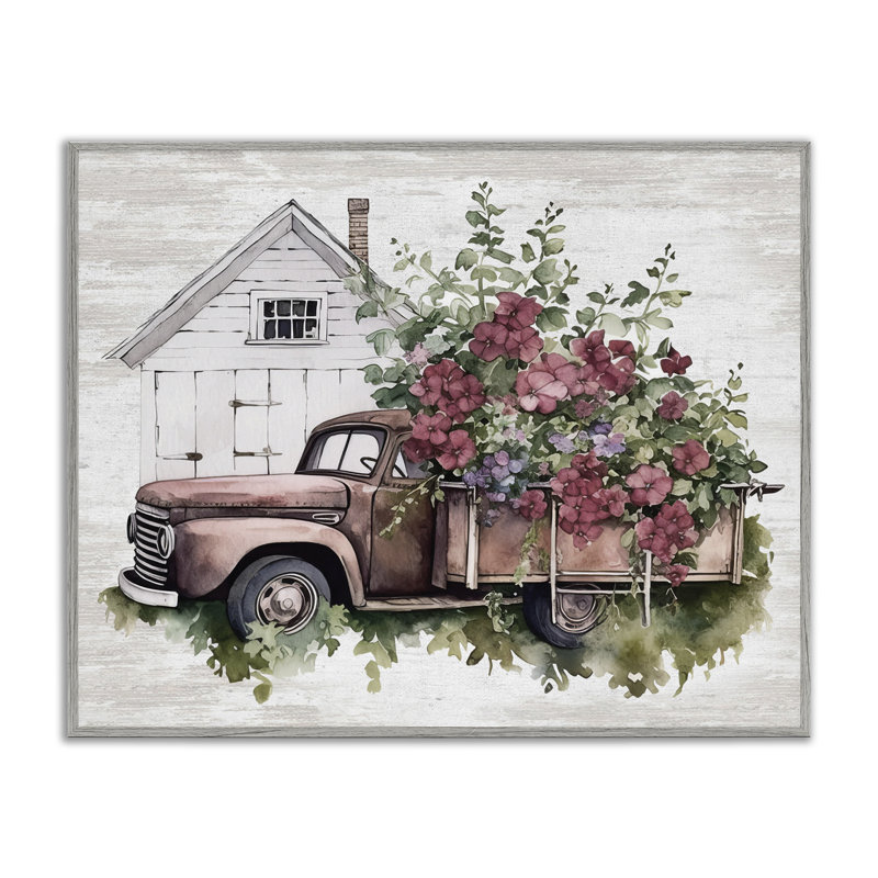 Art bourgogne encadré par camion, estampe numérique avec lettres et lignes, Estampe numérique Farmhouse, H 24 po x l 30 po