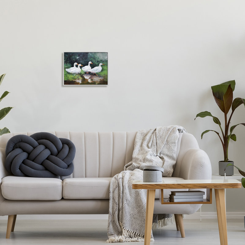" White Ducks Landscape " by Ziwei Li, 11" H x 14" W x 1.5" D, Farmhouse Gray Framed Giclee