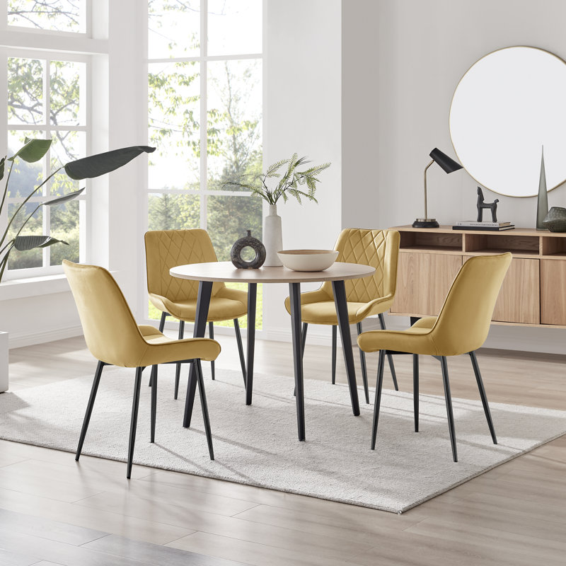 Betsab 4 - Person Dining Set, Oak/Black, Mustard