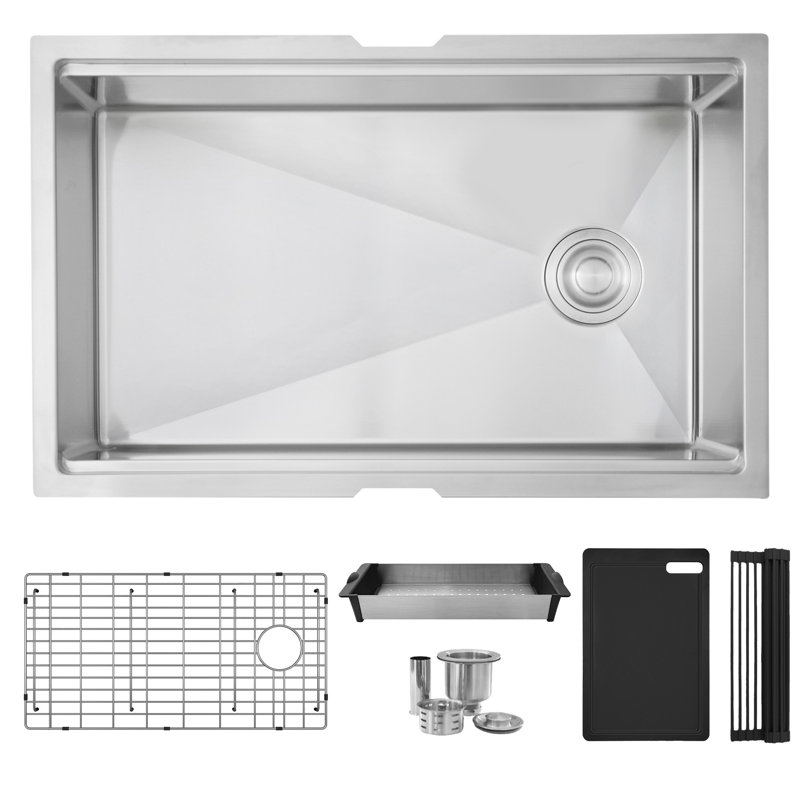 Évier de cuisine encastrable en acier inoxydable 30 pouces avec accessoires noirs