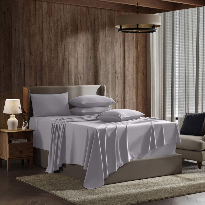 Ensemble de draps 4 pièces Luxury, Twin Fitted Sheet with 2 Pillowcases, Light Grey Lavender