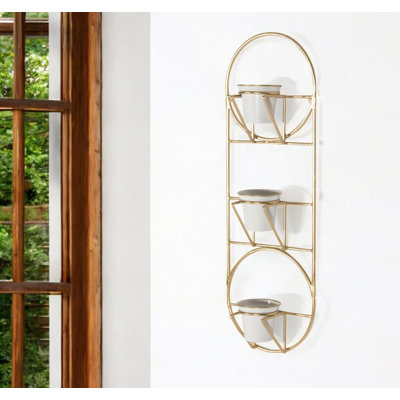 Gold And White Metal 10 Ounce Oval Wall Planter