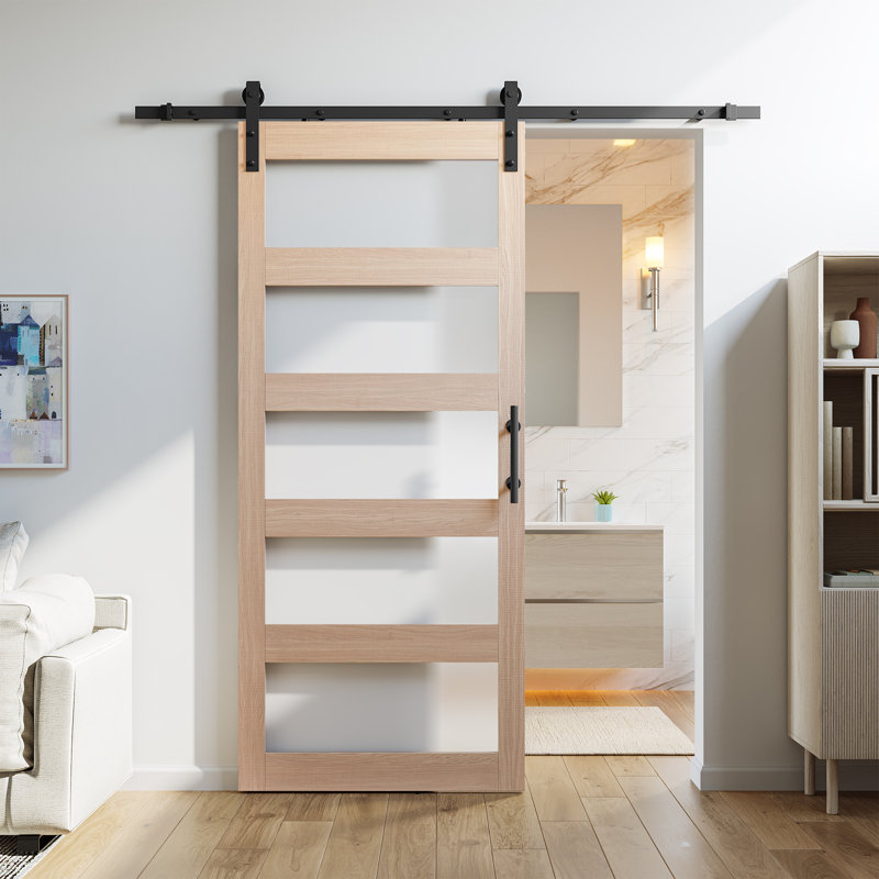 84'' Frosted Glass Barn Door with Installation Hardware Kit, 42" x 84"