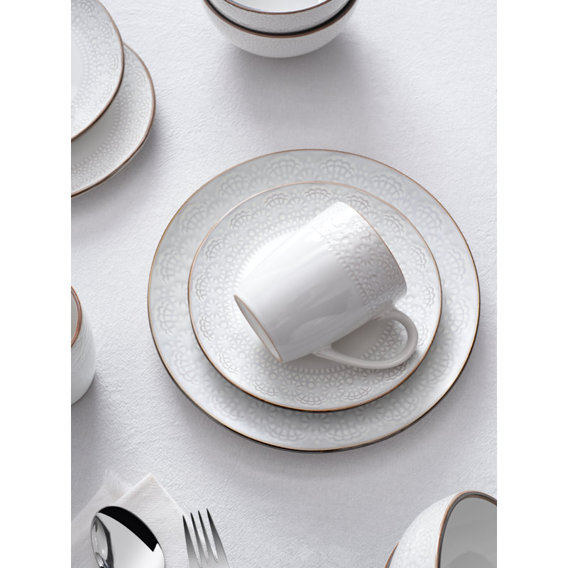 Ensemble de vaisselle 18 pièces en grès, assiettes et bols pour 6 personnes, Floral