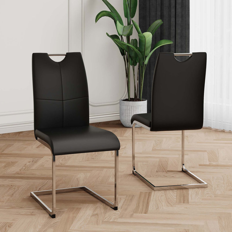PU Dining Chair Living Room Chair(Set Of 2), Black