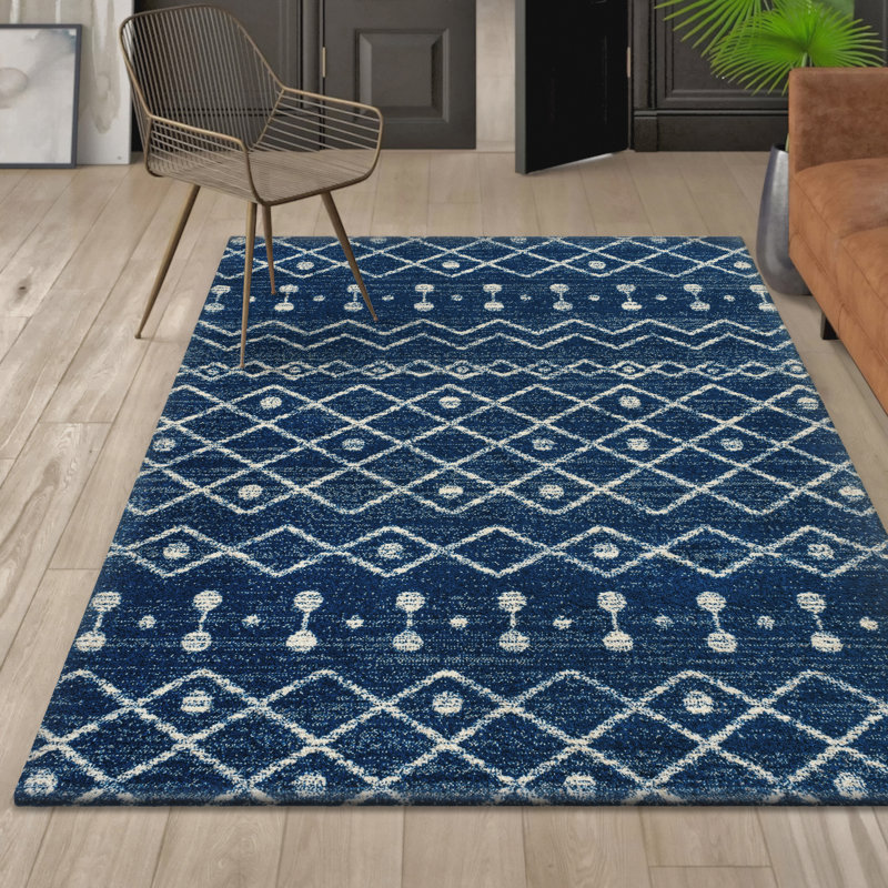 Tapis bleu marine / crème Keenon Beni Souk, Rectangulaire 3 pi x 5 pi
