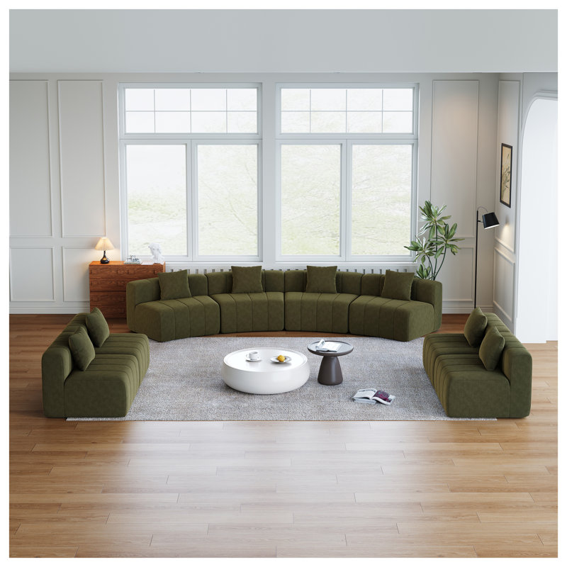 Canapé modulaire courbé Chenille, Vert