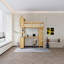 Matériau de la structure en bois Structure de lit mezzanine avec armoire et bibliothèque, lit mezzanine grand format avec rangement intégré pour garde-robe et bureau pour chambre d'enfant, finition naturelle-1453165799
