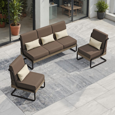 Ensemble de conversation pour canapé d'extérieur en aluminium et osier pour 5 personnes avec coussins et coussins