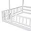 Lit simple superposé au dessus d'un lit double avec glissade, escalier de rangement, lit superposé en bois de pin massif avec garde-corps, blanc-129123606