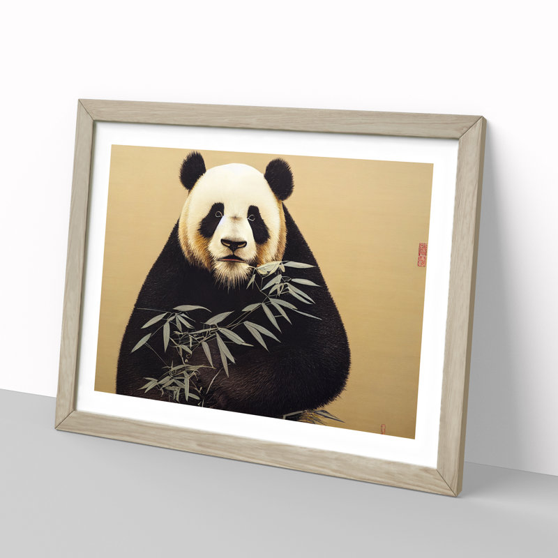 Irresistible Panda - Single Picture Frame Print, 34cm H x 46cm W x 2cm D, Oak Framed