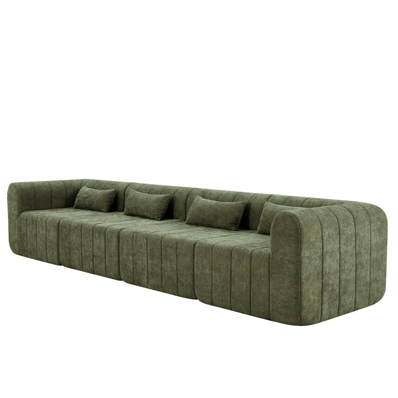 Canapé modulaire entièrement compressé de 145,5 pouces, canapé modulaire rembourré en polyester vert avec 4 pièces, canapé modulaire en éponge comprimé pour le salon