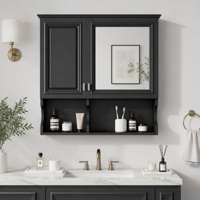 Armoire à pharmacie murale de 76 cm avec miroir, tablettes ouvertes, portes et tablette ajustable