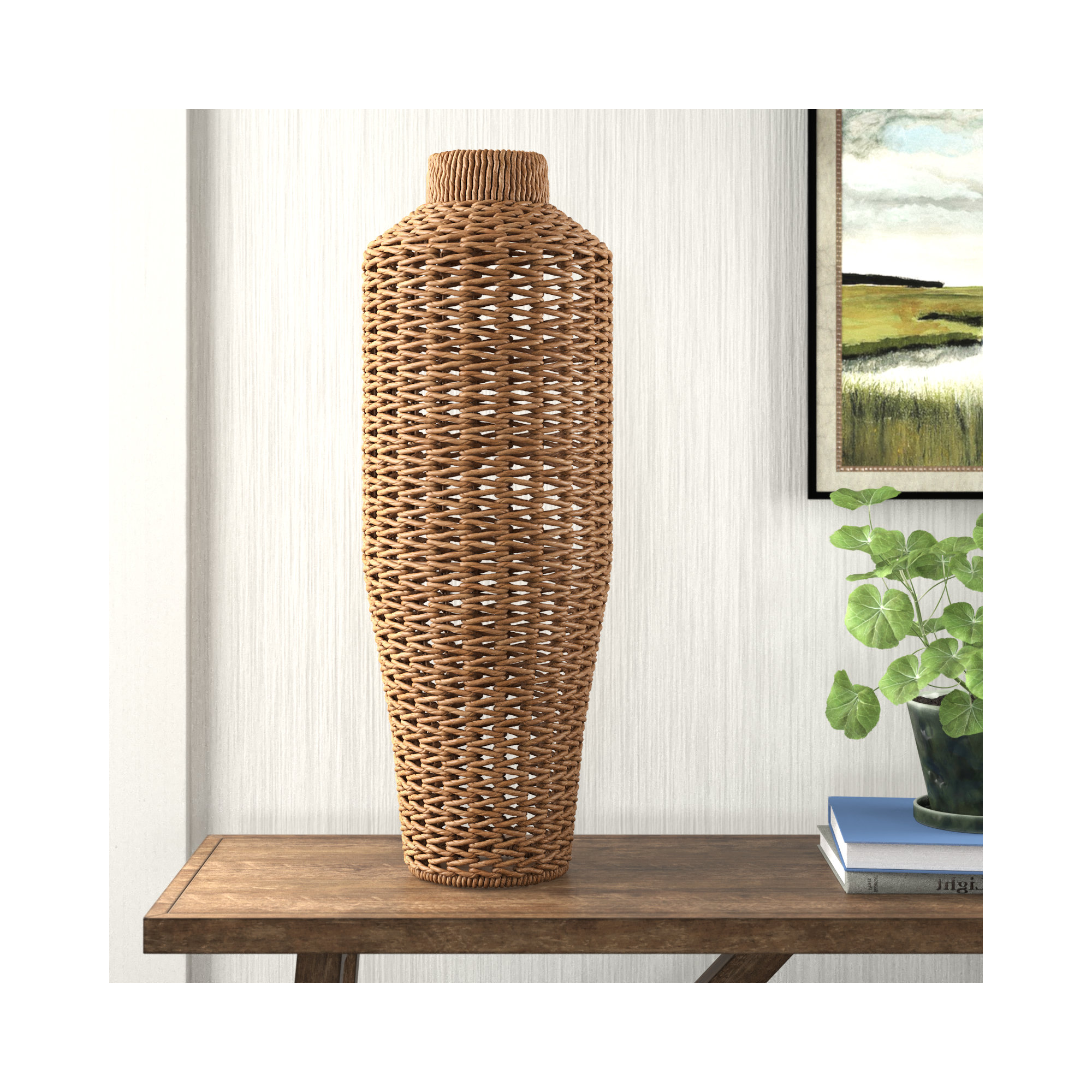 Cenedra Rattan Table Vase, 30" H x 9" W x 9" D