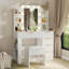 Table de coiffeuse élégante avec miroir à DEL, lumières, rangement et station de charge pour les chambres modernes-68513471