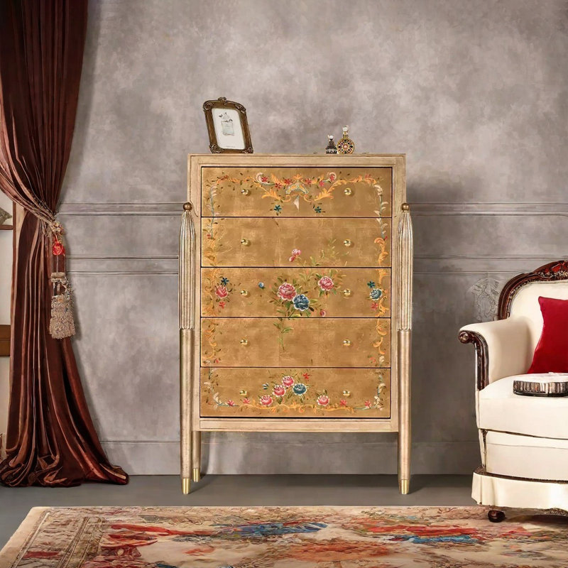 Rustic Hand-Painted 5-Drawer Cabinet